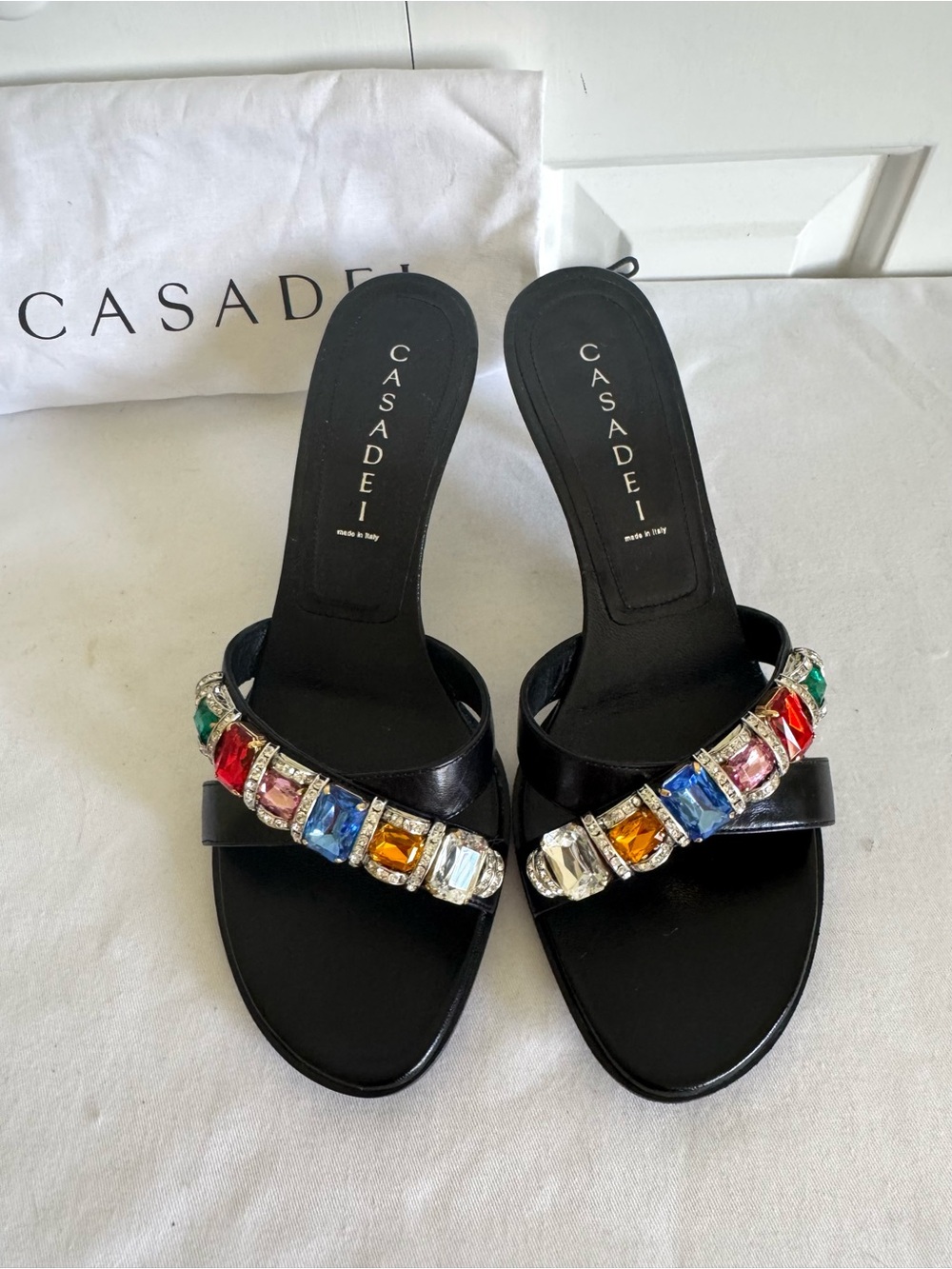 CASADEI Black Leather Heeled Mules 8.5 EUC